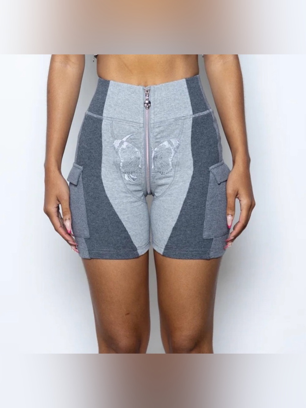 TORDROBES Grey U-zip Butterfly Stretch Shorts Zipper NWOT, S
